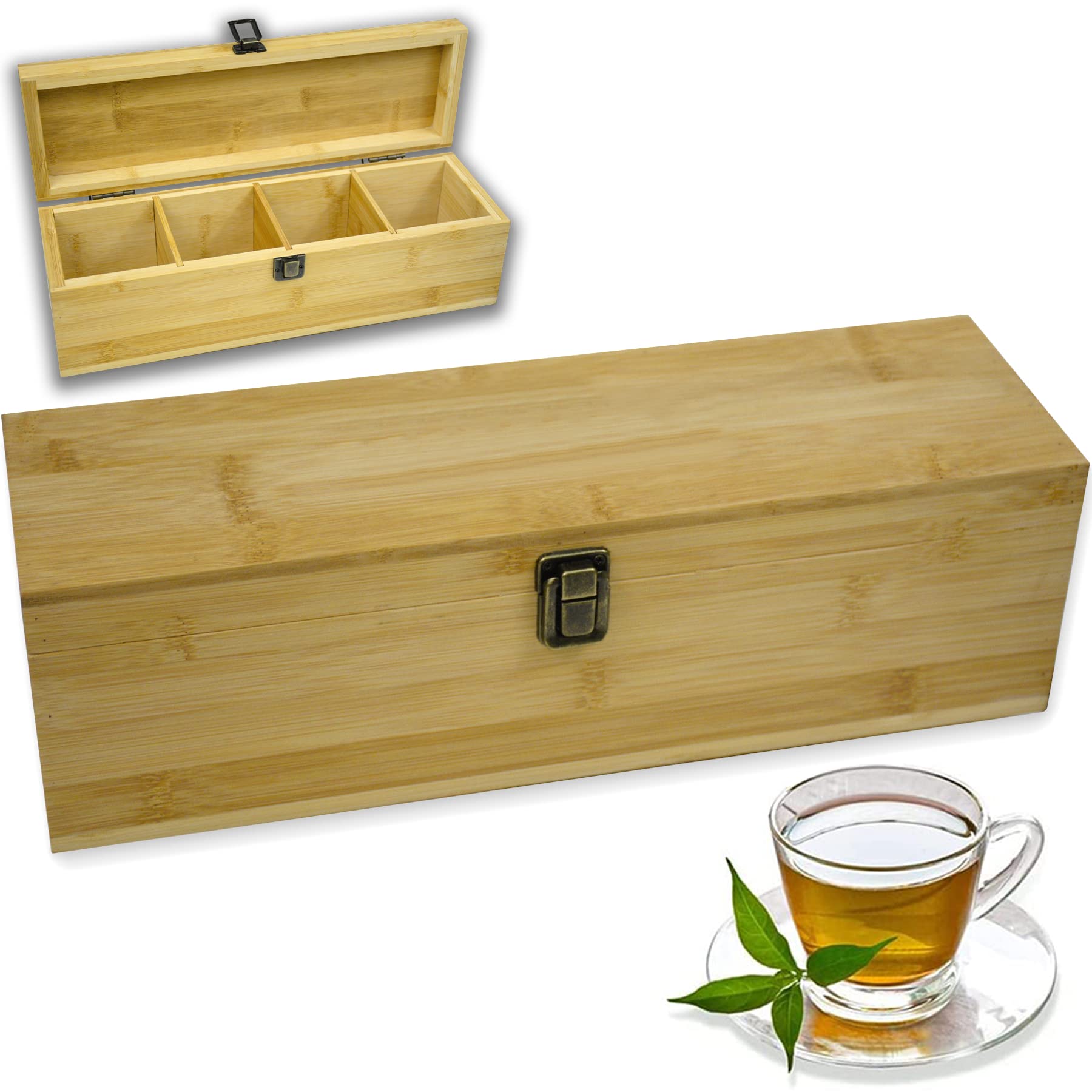 Zen Earth Inspired organizador de té en bambú con bolsillos grandes para saquitos y hojas