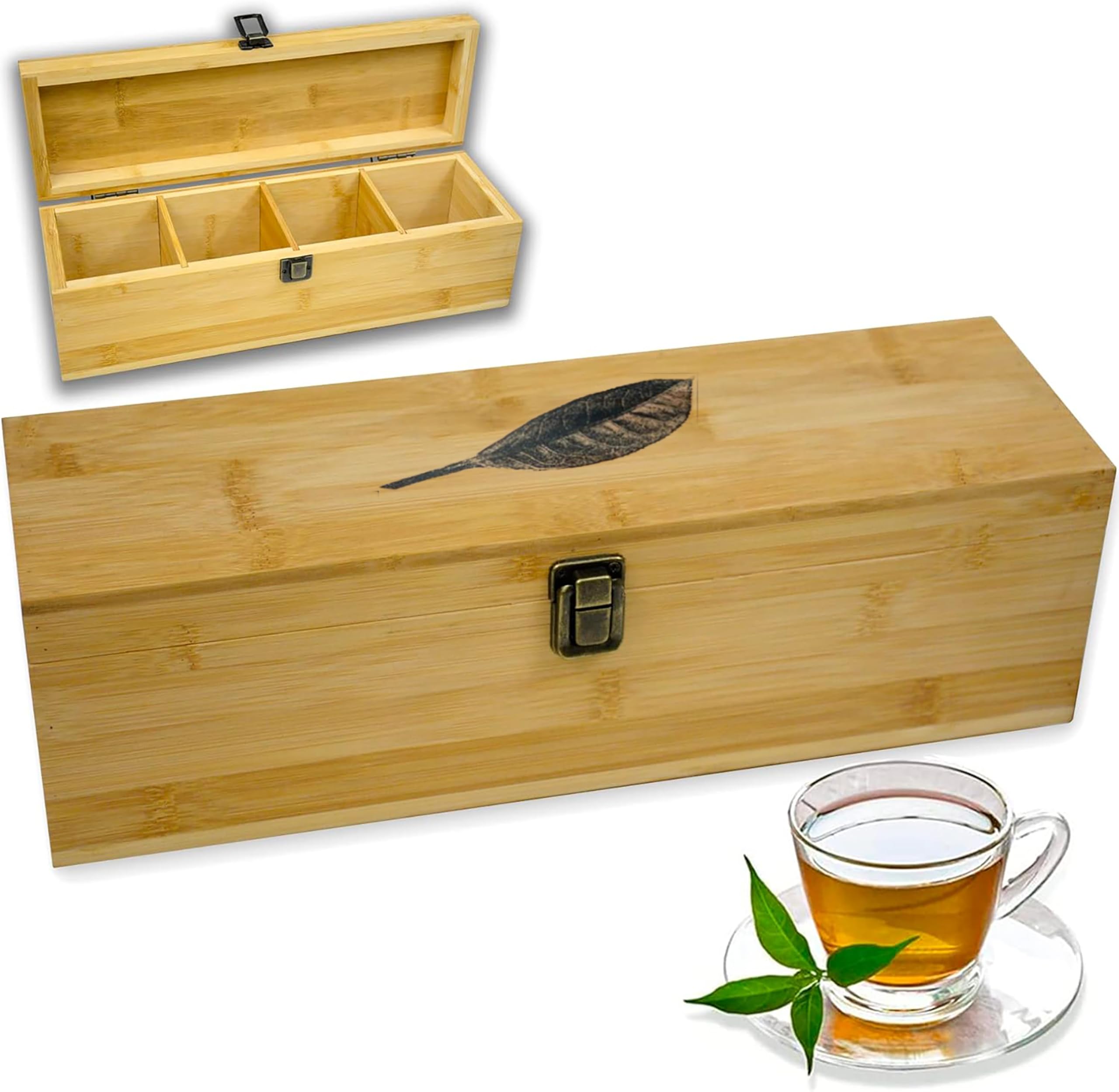 Zen Earth Inspired caja de té de bambú, ideal para organización elegante.