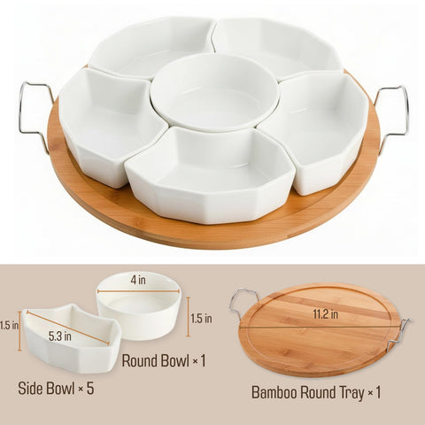 ZENFUN bandeja cerámica dividida con seis compartimentos, perfecta para aperitivos.