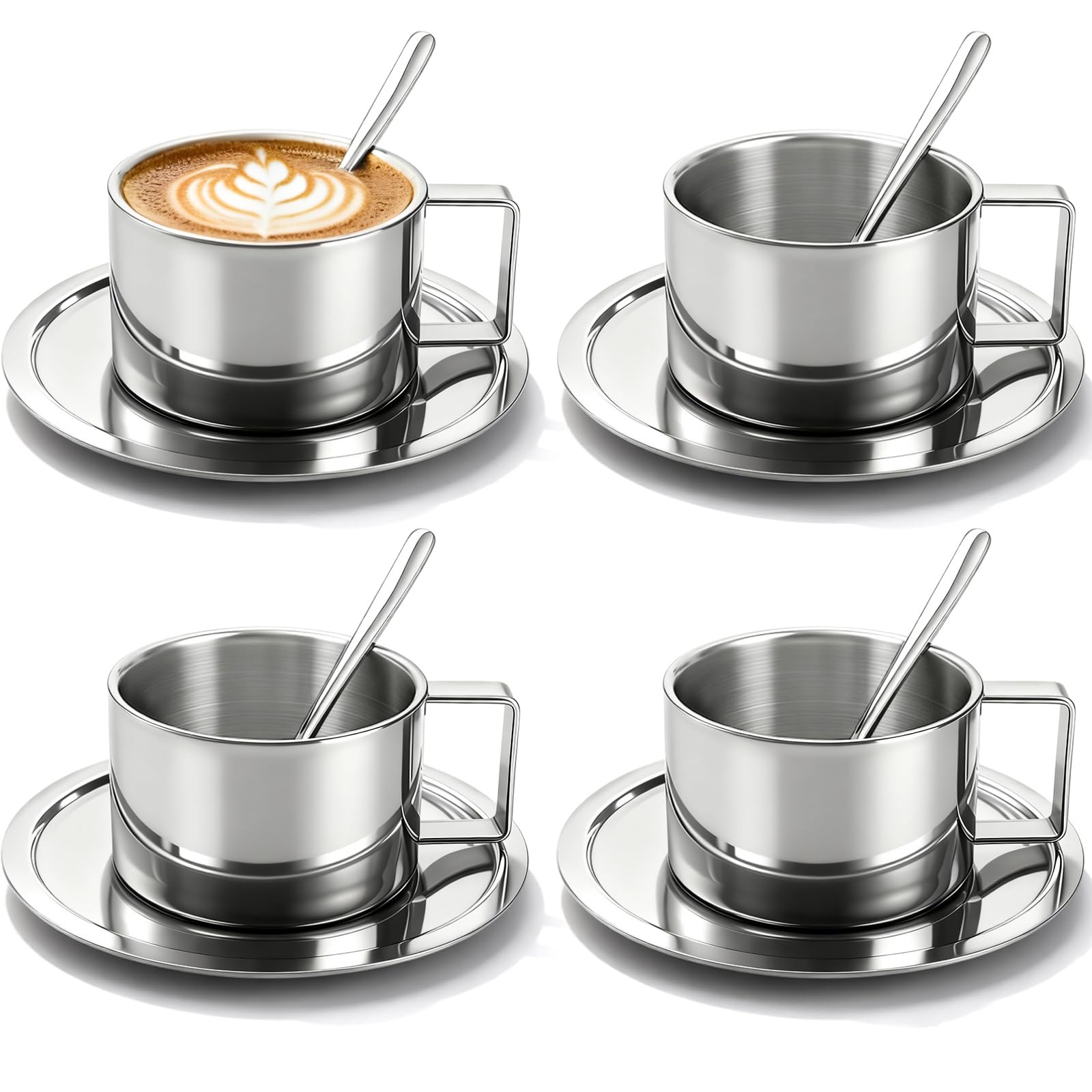 ZENFUN juego cuatro tazas café expreso 6-8 oz, conjunto práctico para servir capuchino