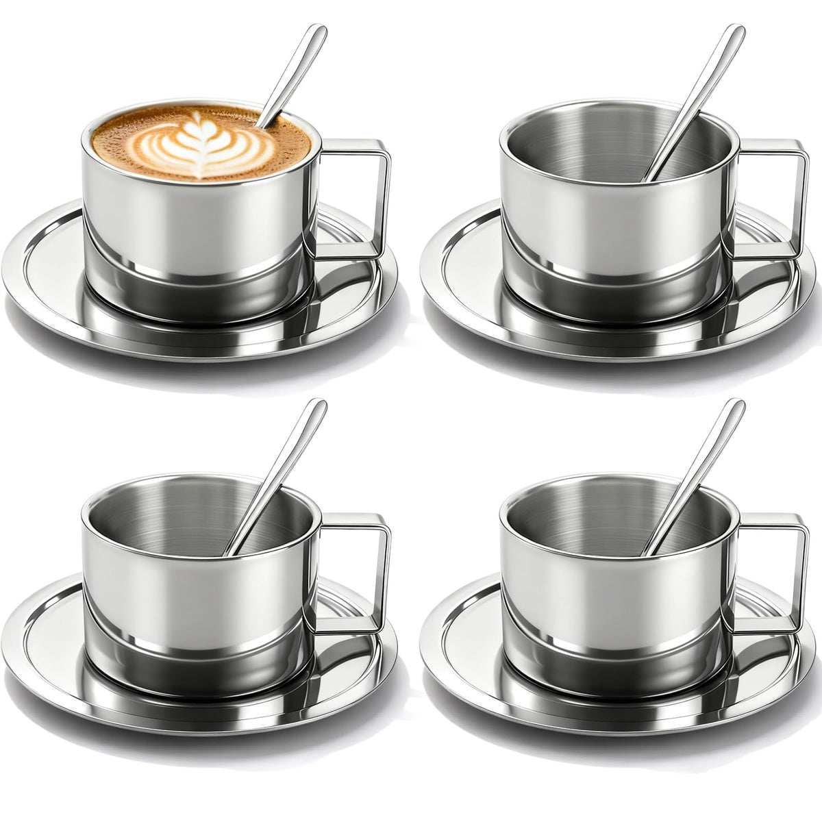 ZENFUN juego cuatro tazas café expreso 6-8 oz, conjunto práctico para servir capuchino