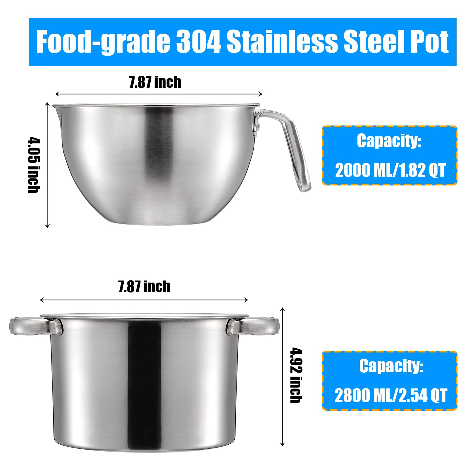 ZENFUN olla de acero inoxidable 304 de 2800 ml para derretidos uniformes.