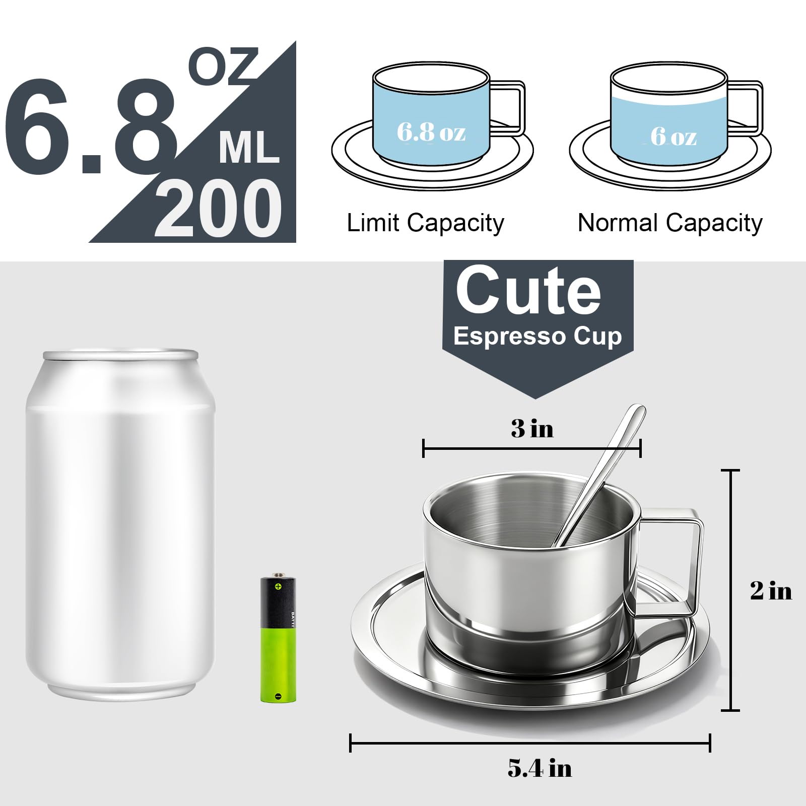 ZENFUN tazas café expreso acero inoxidable 304, duraderas y seguras para bebidas calientes