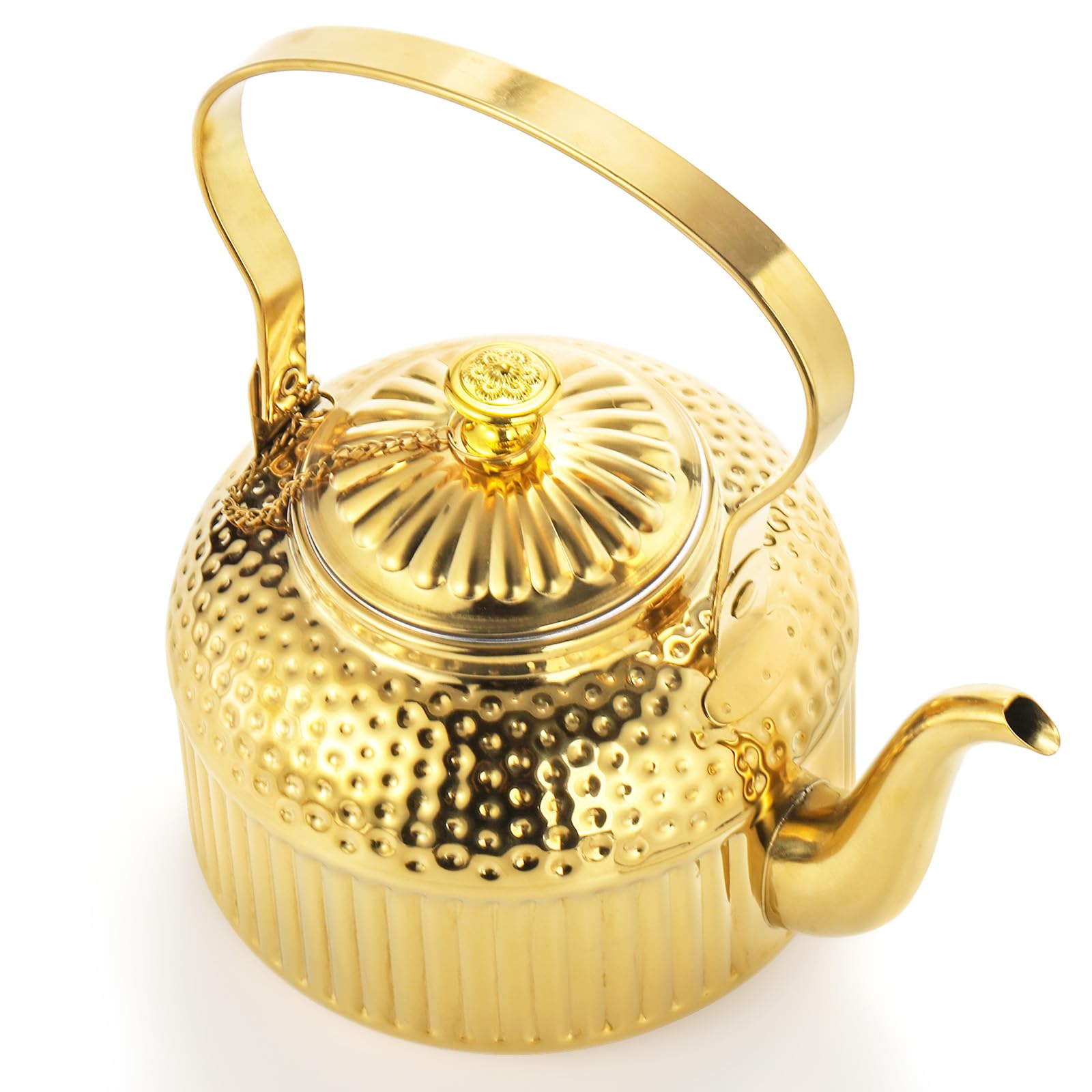 ZENFUN tetera vintage con tapa dorada y grabado floral elegante
