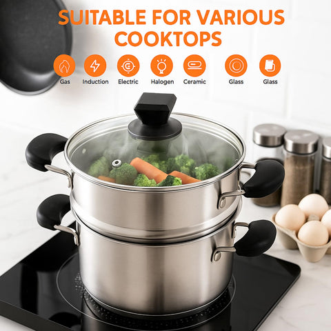 ZENFUN vaporera de dos niveles para cocinar simultáneamente.