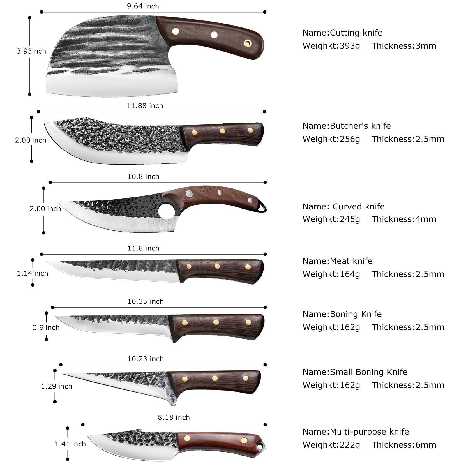 Cuchillo ZENG para carnicería de gran tamaño, cortes amplios