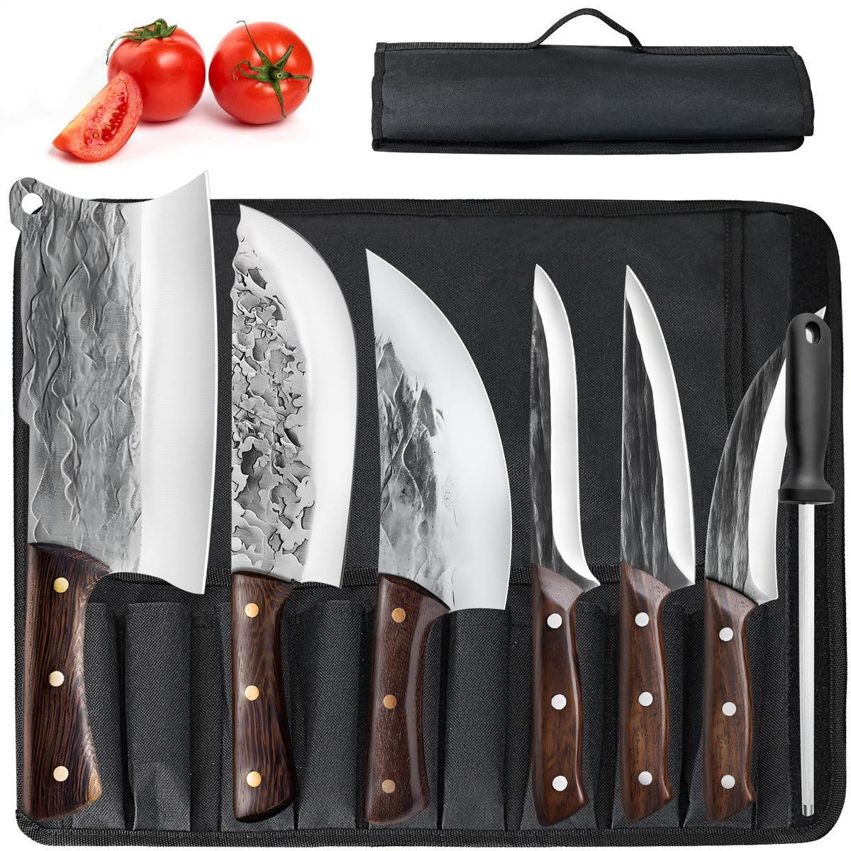 Conjunto ZENG de cuchillos para carnicería en estuche enrollable, ideal para uso diario.