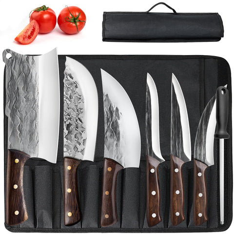 Conjunto ZENG de cuchillos para carnicería en estuche enrollable, ideal para uso diario.