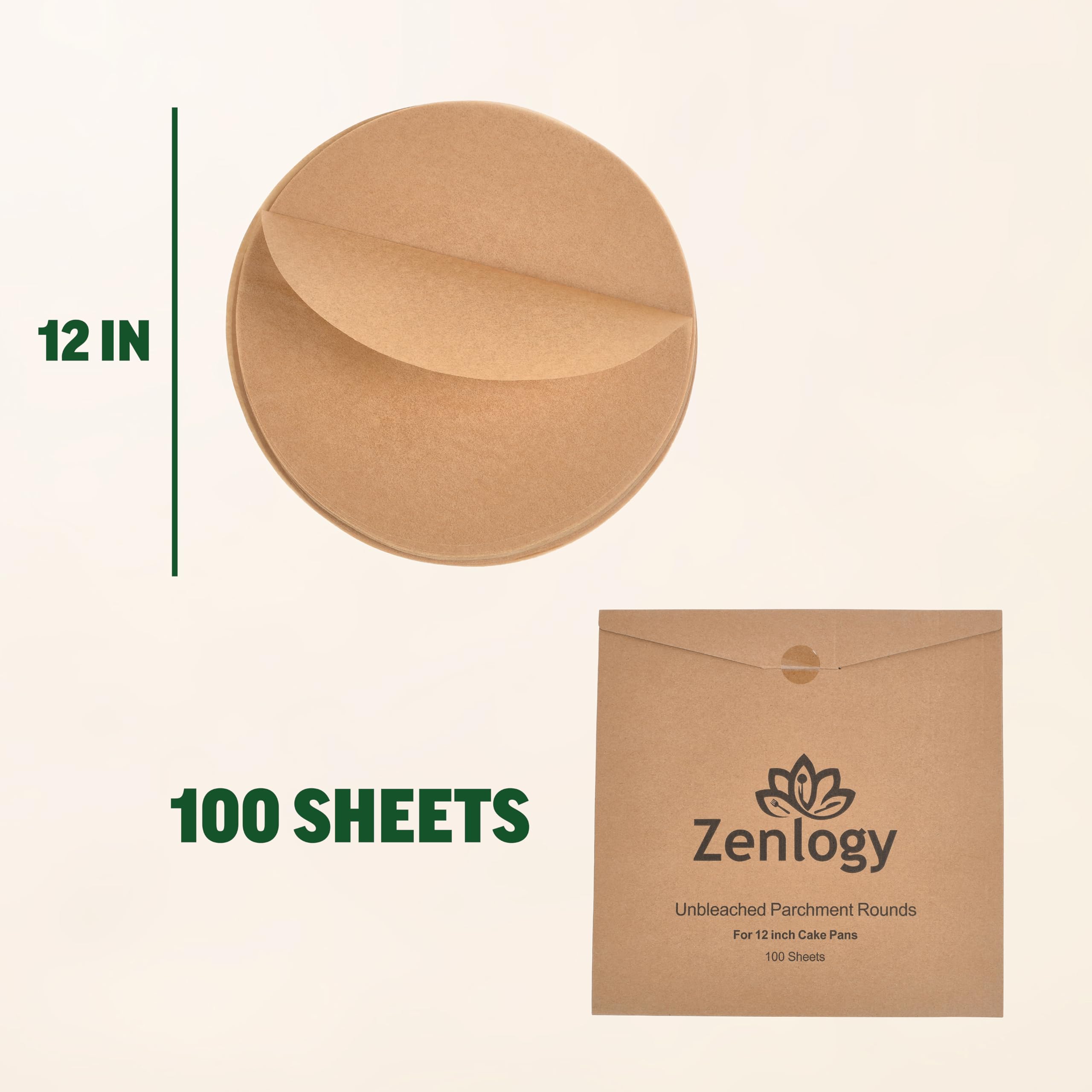 Zenlogy papel pergamino sin blanquear 12 pulgadas para hornear.