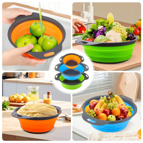 Colador plegable Zenovic codificado naranja para bayas y frutos rojos.