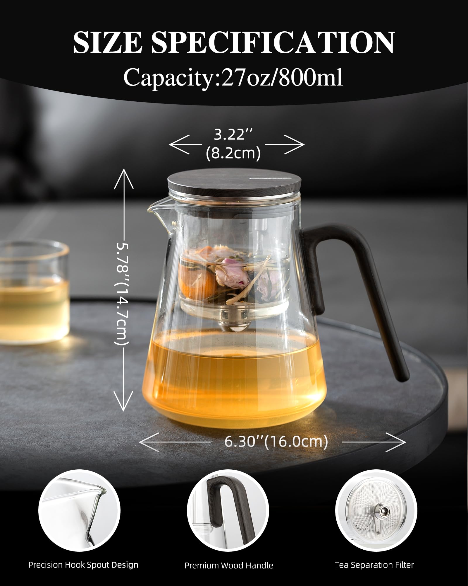 Filtro alto de borosilicato y acero inoxidable para té limpio.