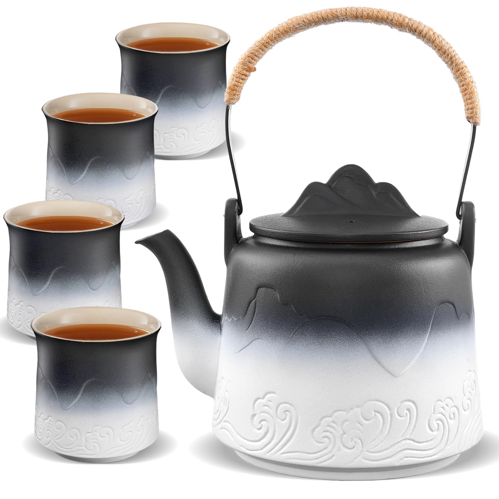 Tetera japonesa ZENS vintage con gradiente embossado, ideal para la mesa de té.