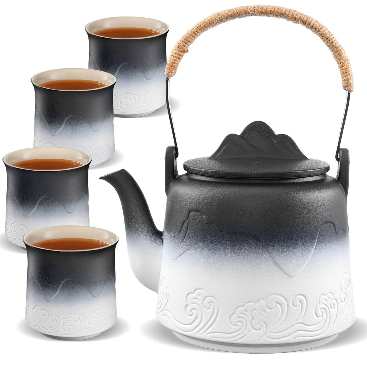 Tetera japonesa ZENS vintage con gradiente embossado, ideal para la mesa de té.