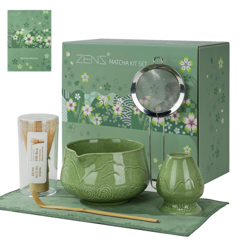 ZENS set de matcha: tazón cerámico esmeralda para mezclar con espuma suave