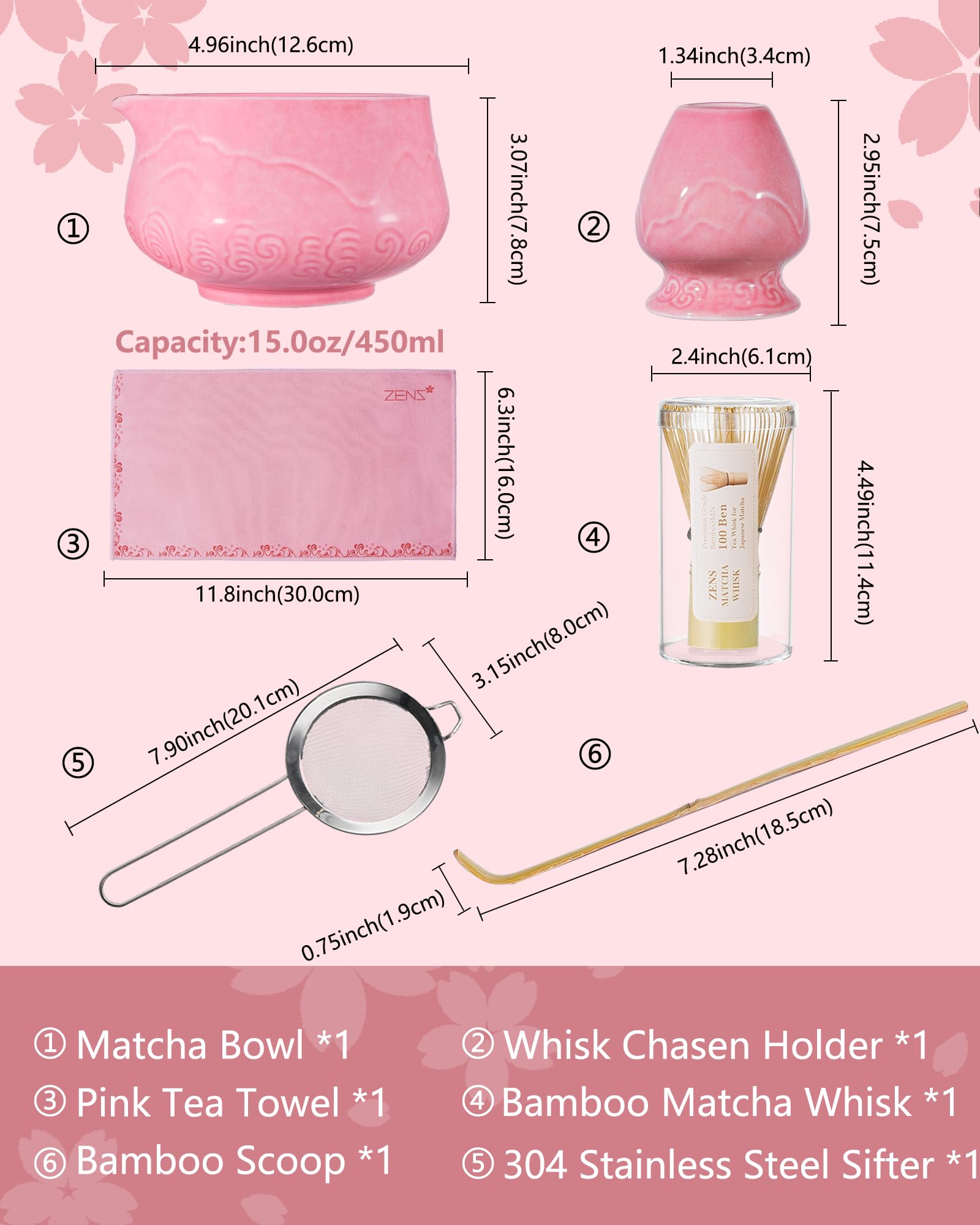 ZENS Conjunto Rosa para matcha: caja regalo elegante para amantes del tea.