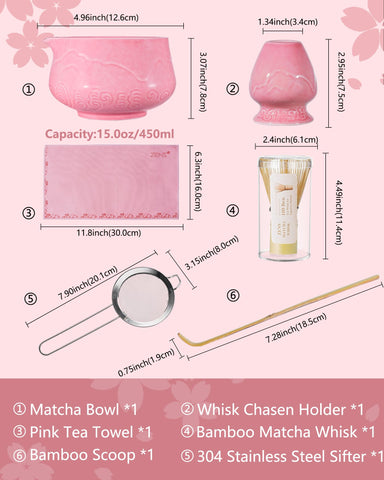 ZENS Conjunto Rosa para matcha: caja regalo elegante para amantes del tea.