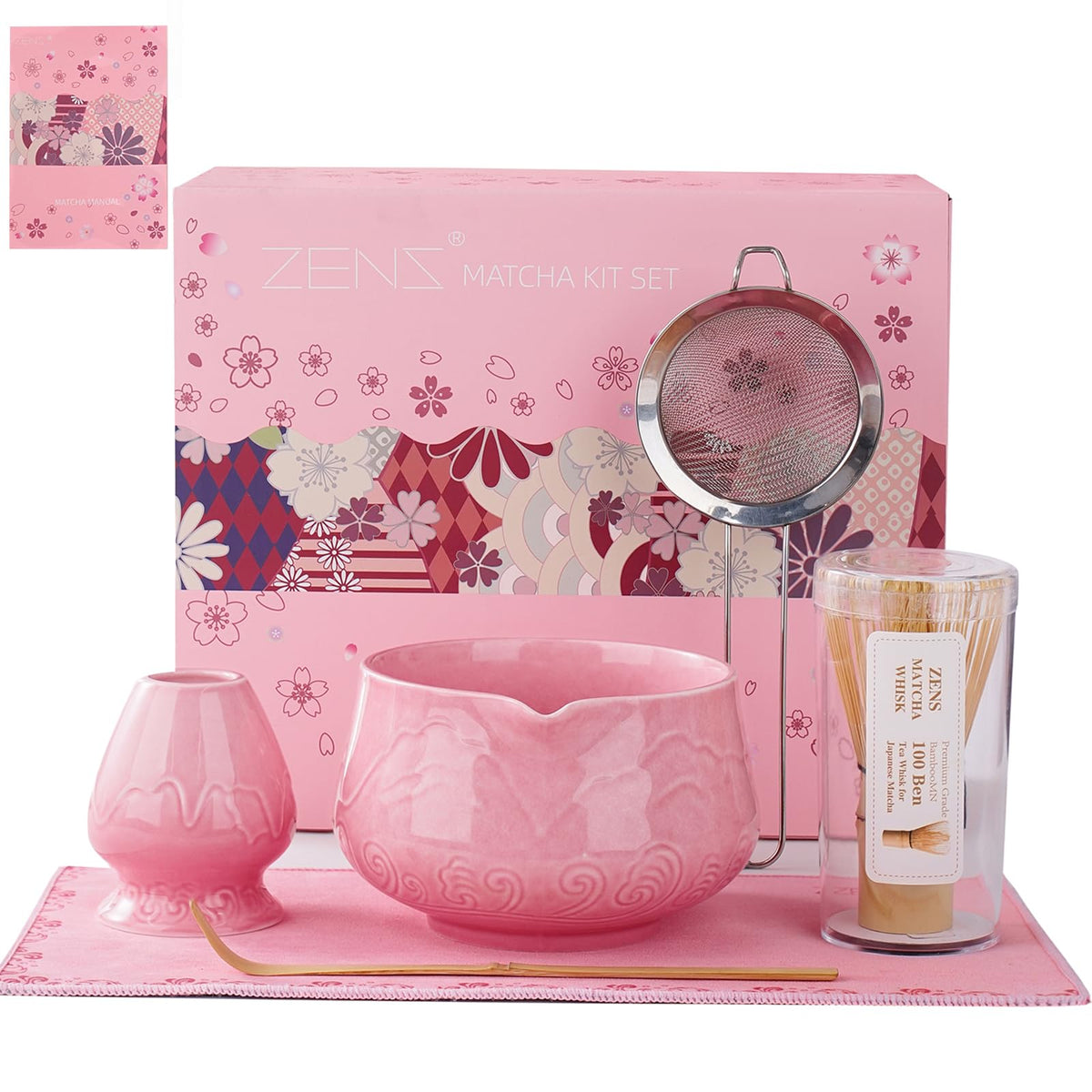 ZENS Conjunto Rosa para matcha: tazón cerámico 15oz para batidos suaves de matcha.