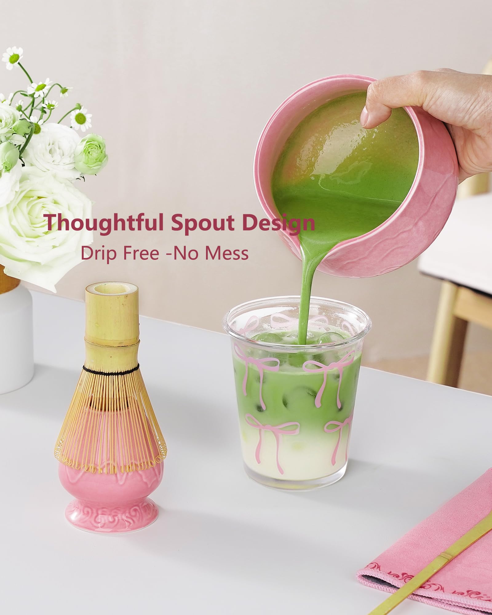 ZENS Conjunto Rosa para matcha: toalla absorbente para secar utensilios y superficies.