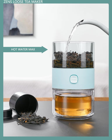 ZENS taza aislada de doble pared mantiene el té caliente sin quemar.