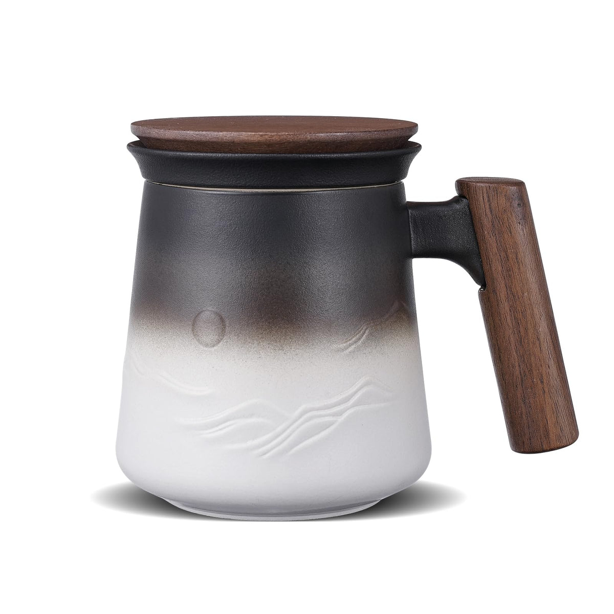 Taza de té ZENS con infusor y tapa en relieve, ideal para infusiones aromáticas