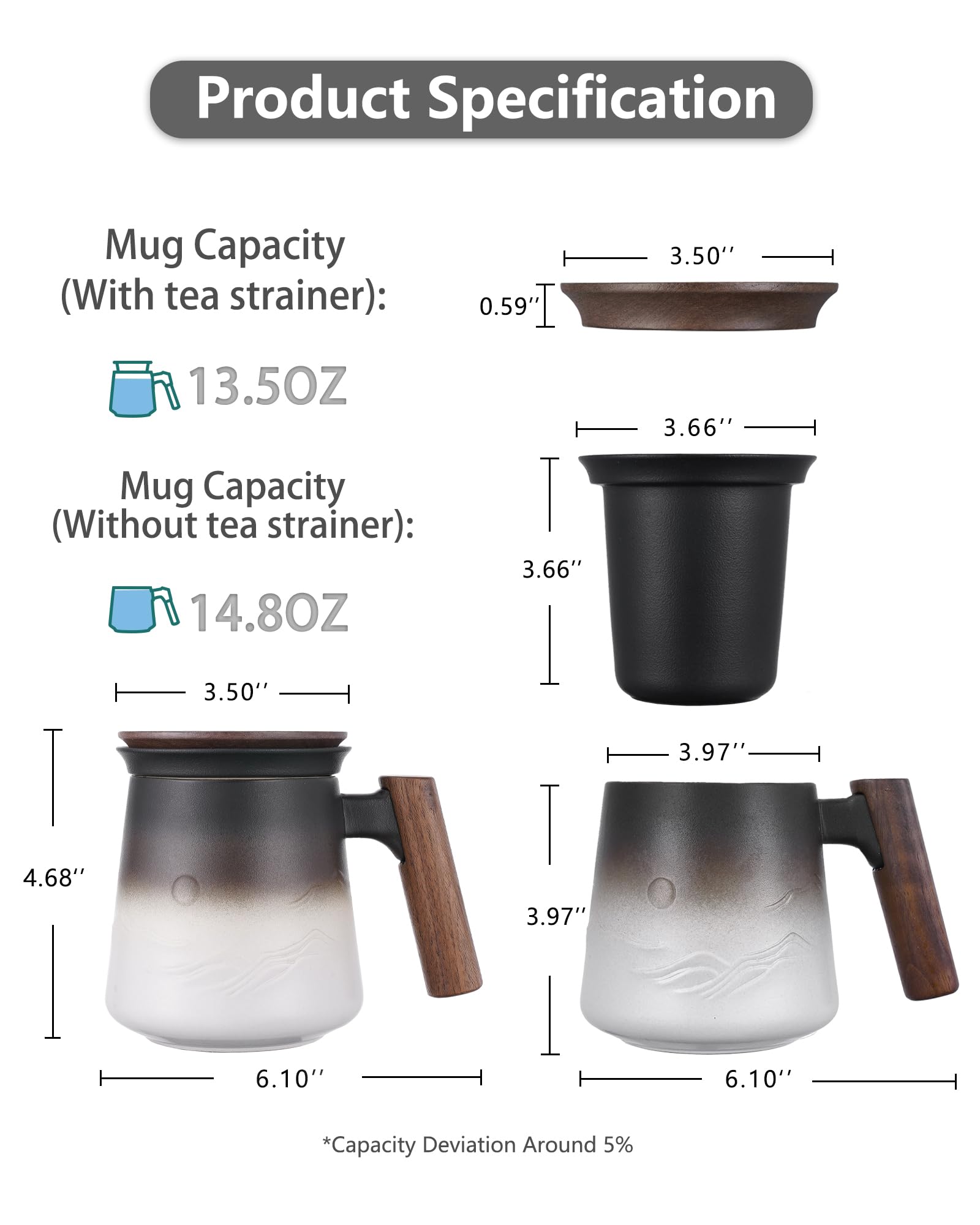 Taza de té ZENS, estilo relieve vintage y acabado elegante