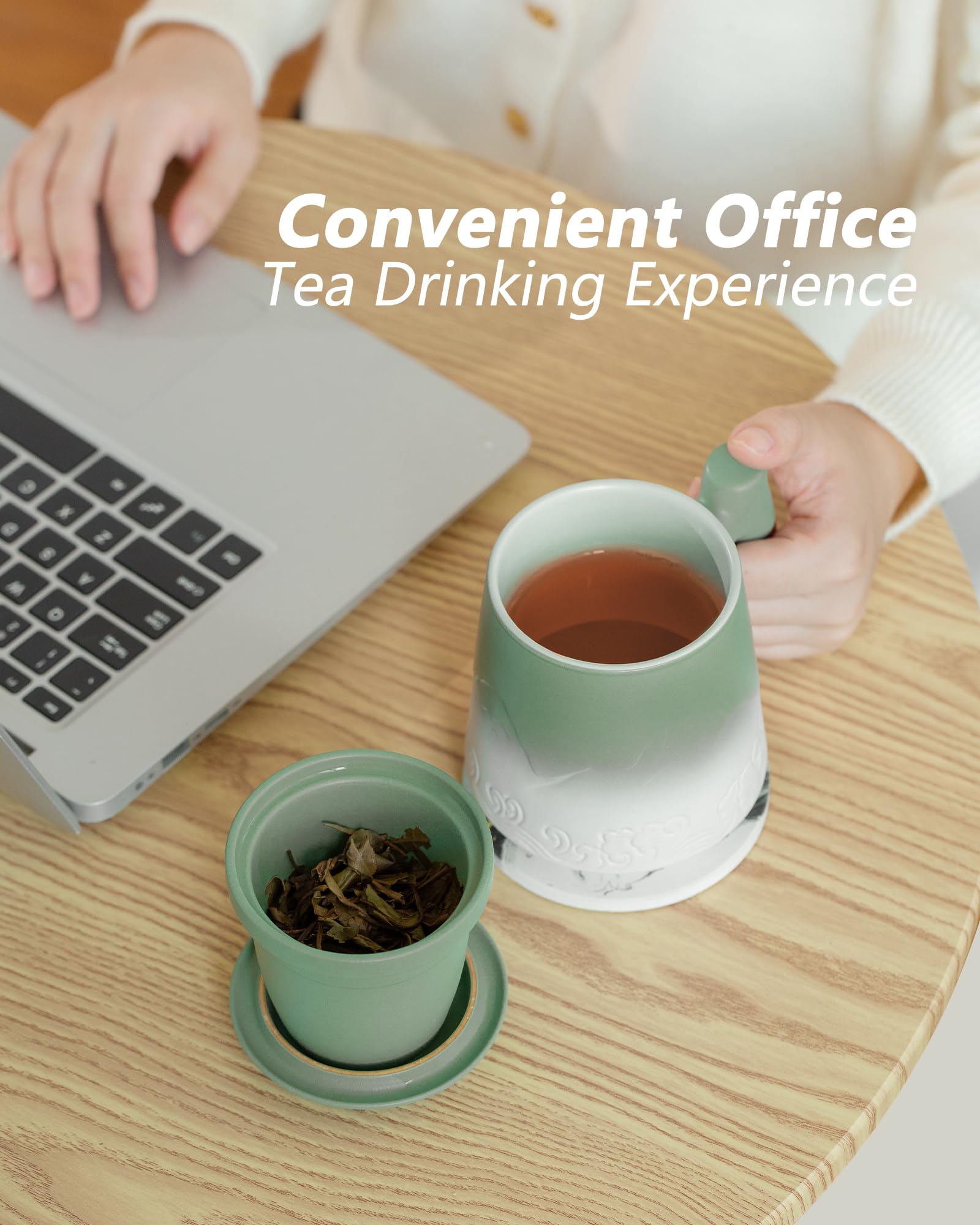 Taza ZENS con gradiente matcha, esmaltado, para una experiencia visual y sensorial