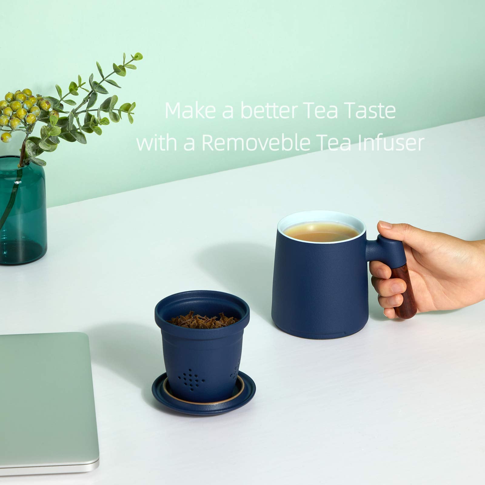 Taza ZENS con infusor cerámico azul para infusionar sin sedimentos