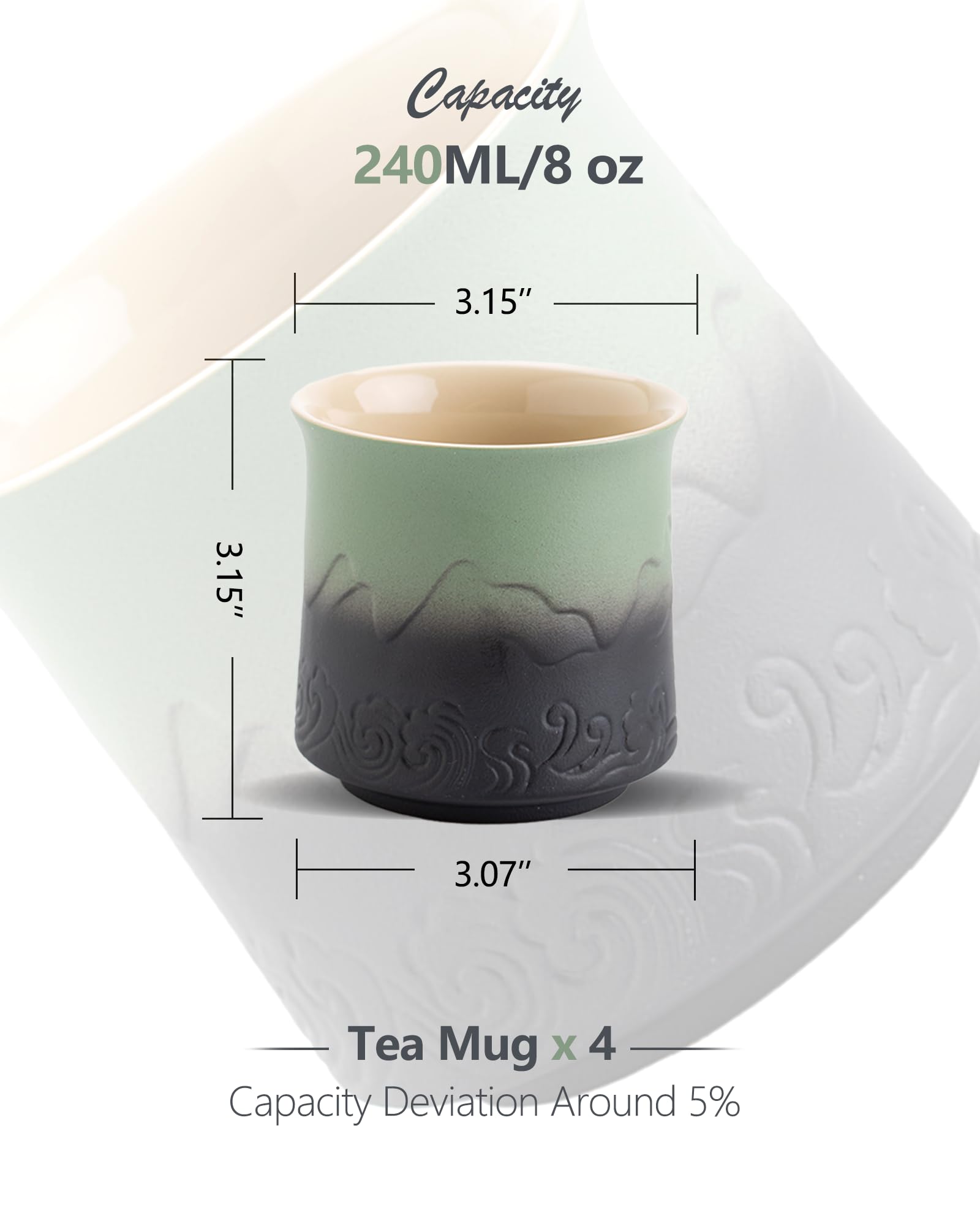 ZENS juego de 4 tazas japonesas, colección coordinada
