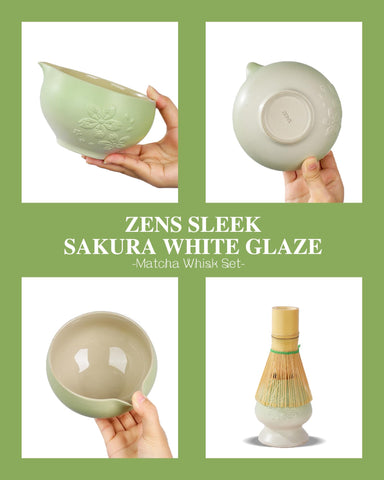 Tazón cerámico verde ZENS para batir matcha con interior beige