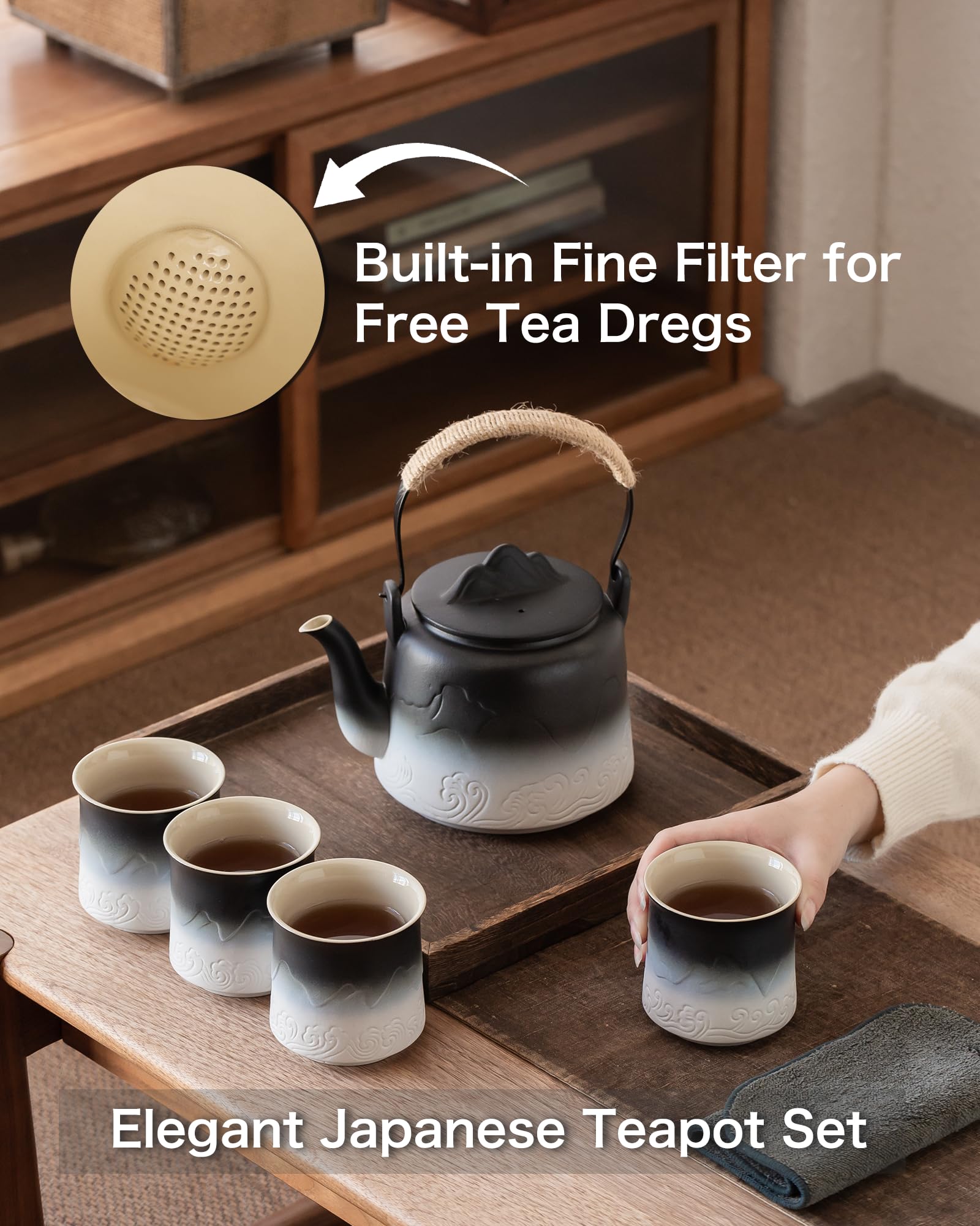 Tetera ZENS cerámica con gradiente y interior beige brillante para infusiones.