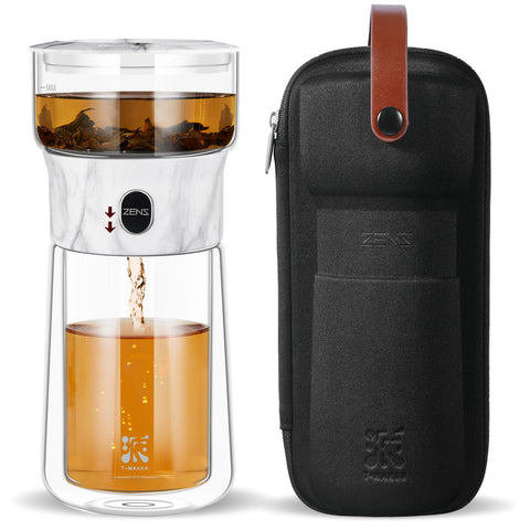 Tetera ZENS de cristal moderna con infusor, ideal para infusionar té suelto con precisión.