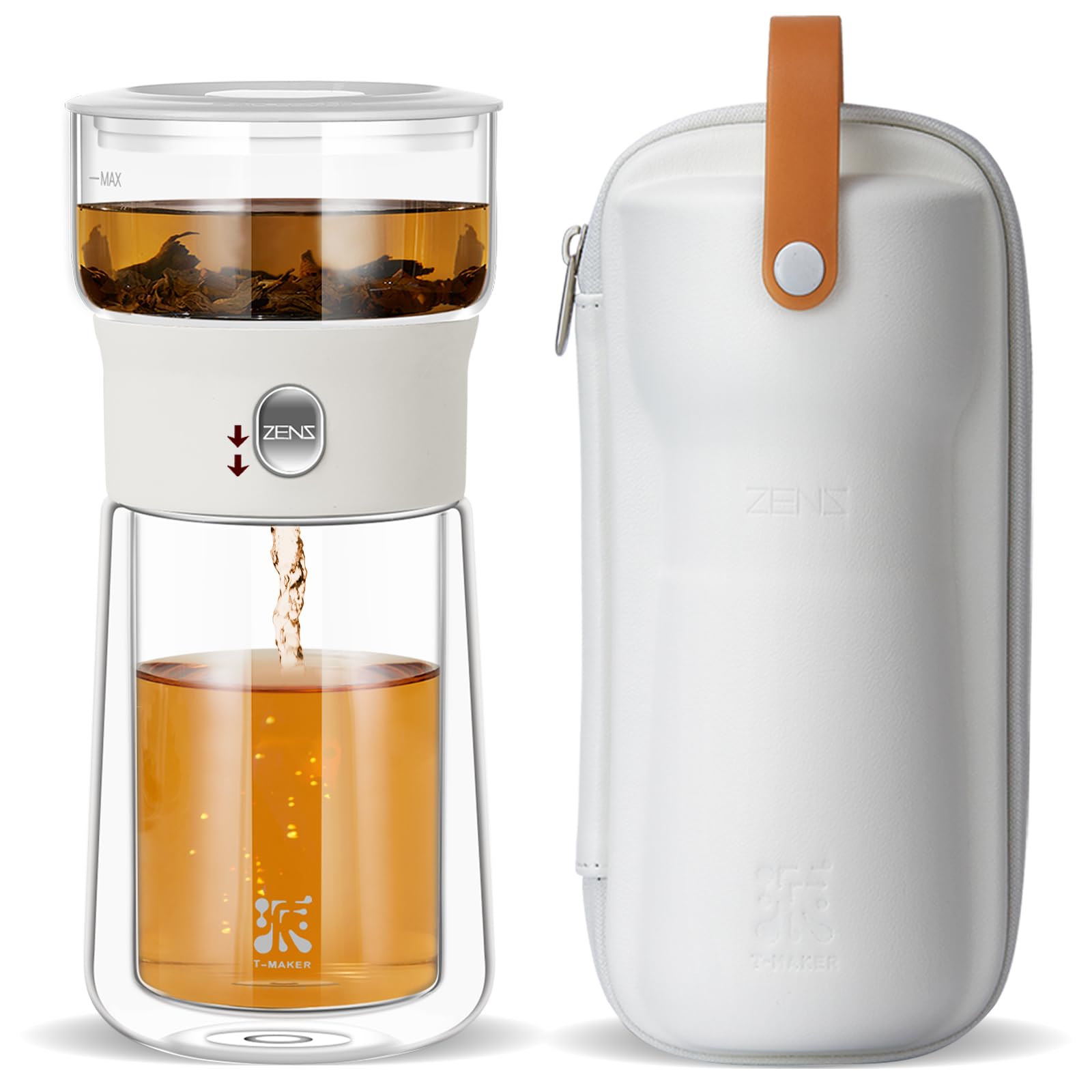 ZENS tetera moderno con infusor de vidrio para preparar té suelto con claridad