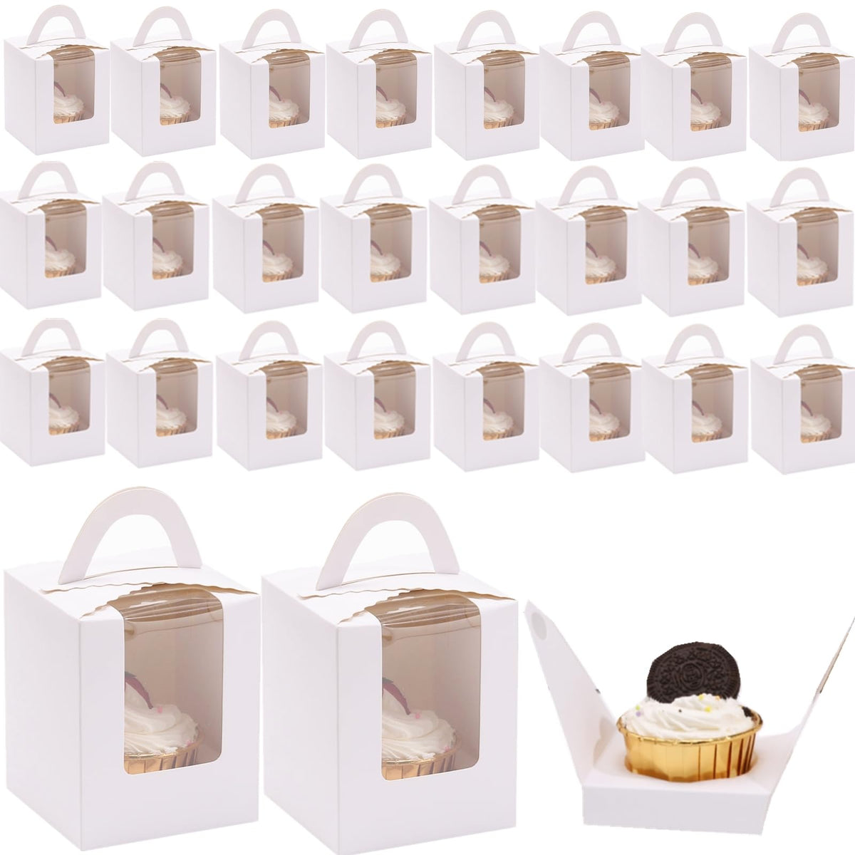 Caja Zentriqlla con ventana para cupcakes, mejora la presentación durante el transporte.