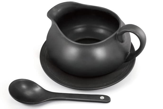 Jarra de salsa Zenvy en cerámica blanca, ideal para servir salsas sin goteos.