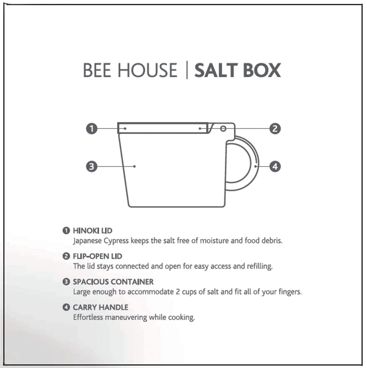 Apertura con una mano para añadir sal fácilmente en Zero Japan Bee House.