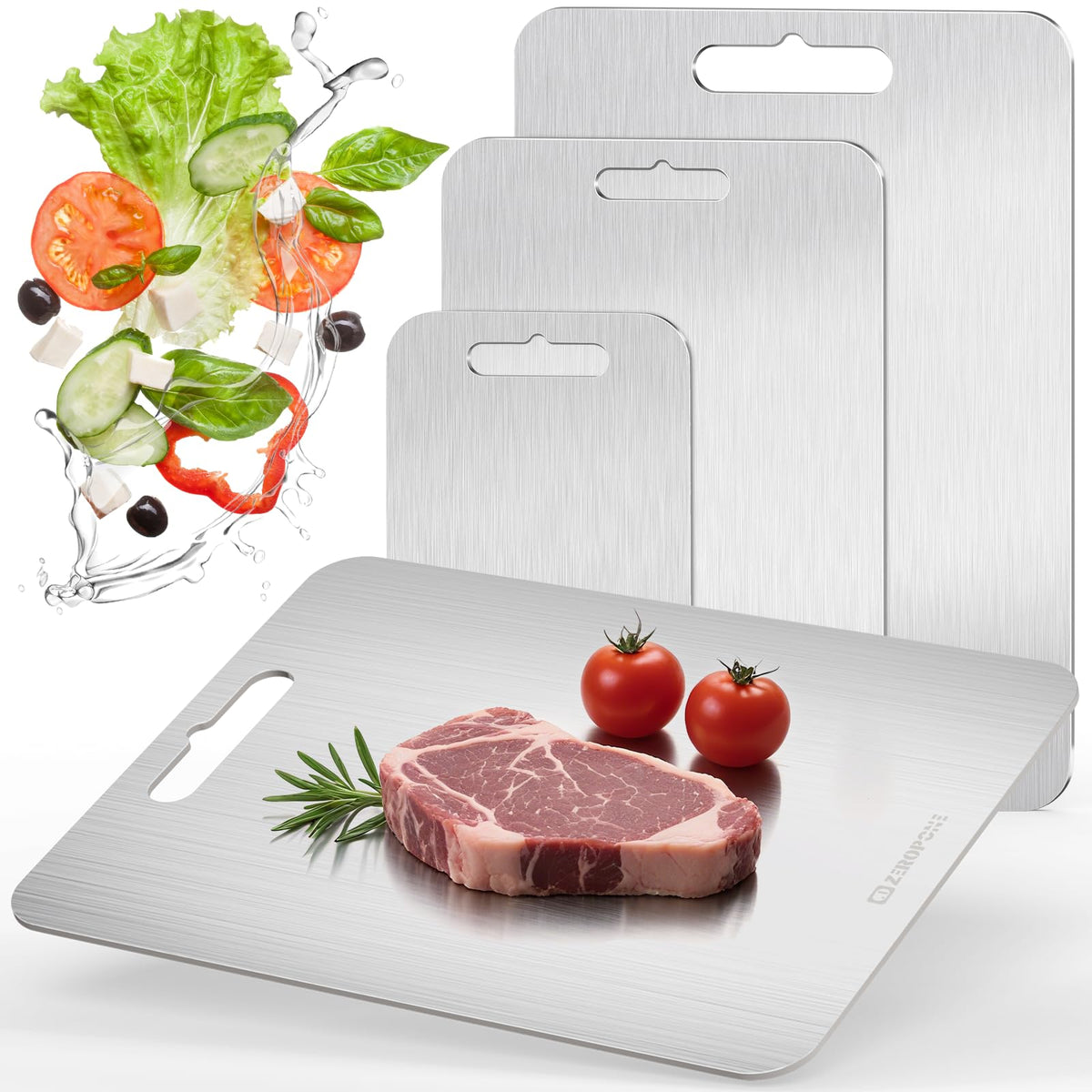 ZeroPone tabla corte inoxidable doble cara, uso general en la cocina