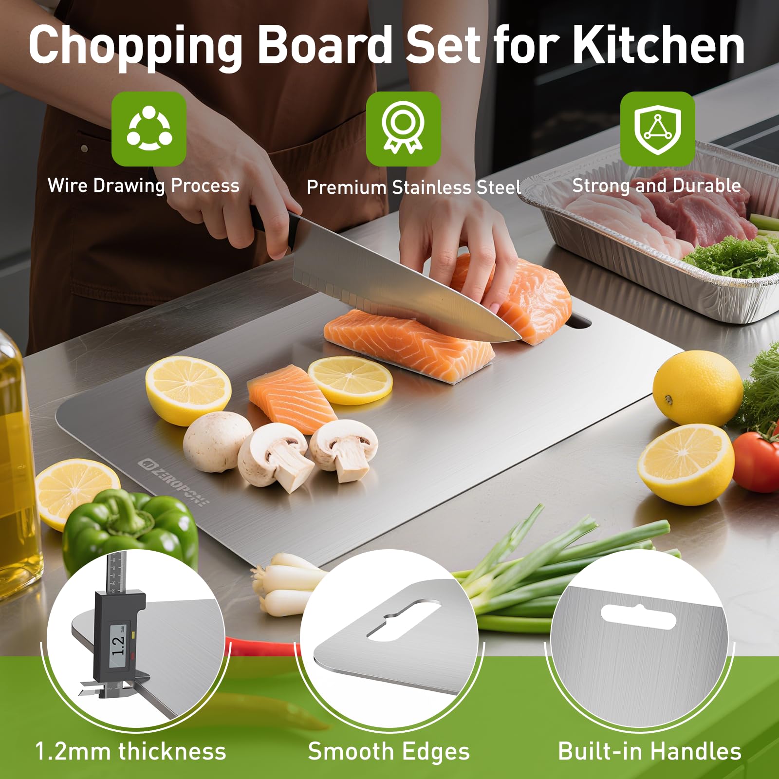 ZeroPone tabla corte inoxidable grande 15-3x11, ideal para carnes
