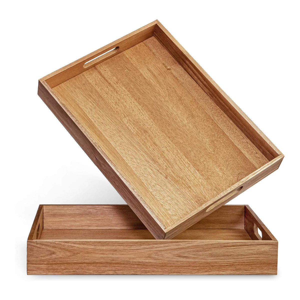 Bandeja de acacia con asas de ZESPROKA, ideal para servir en la mesa.
