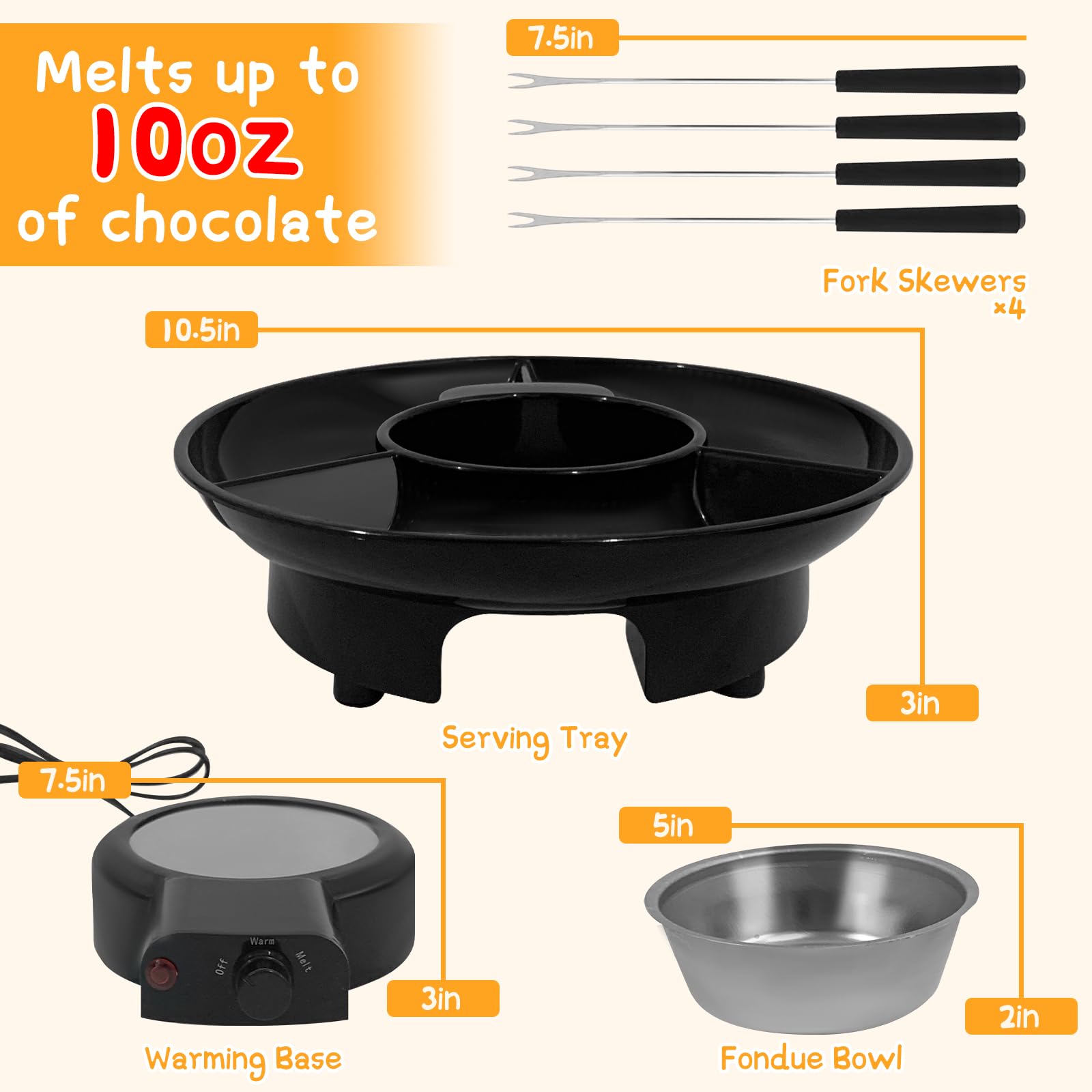 ZEVELOO fondue eléctrico: olla desmontable de 9 onzas para porciones prácticas.