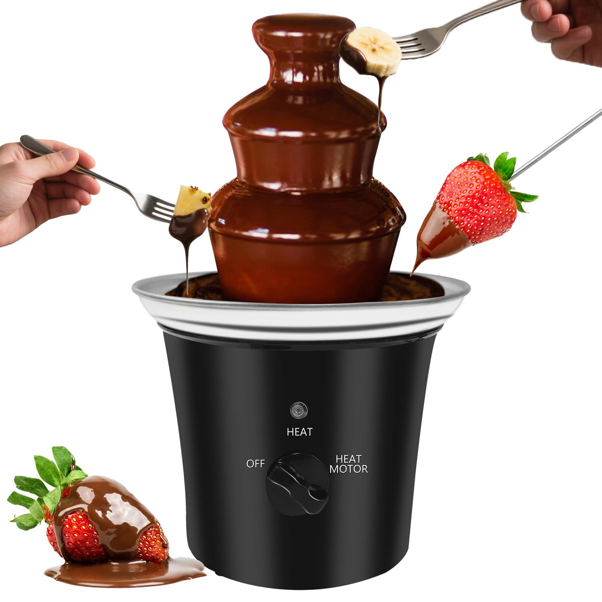 ZEVELOO MINI: base de fuente de chocolate inoxidable para un acabado elegante.