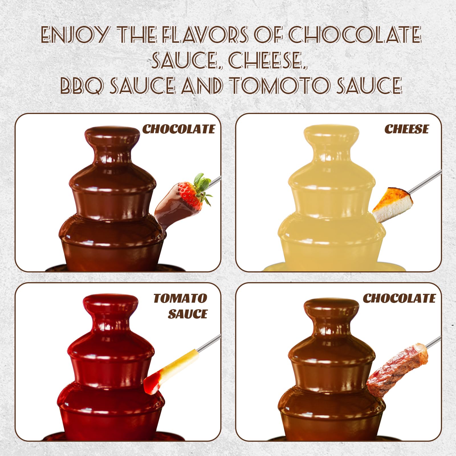 ZEVELOO MINI: flujo suave de chocolate líquido para fondues caseros.