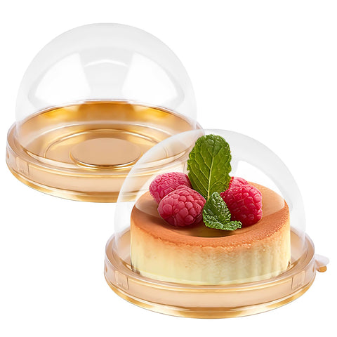 Zezzxu 50-pack mini-tortas contenedores cristal con domo, perfecto para transporte seguro de dulces.