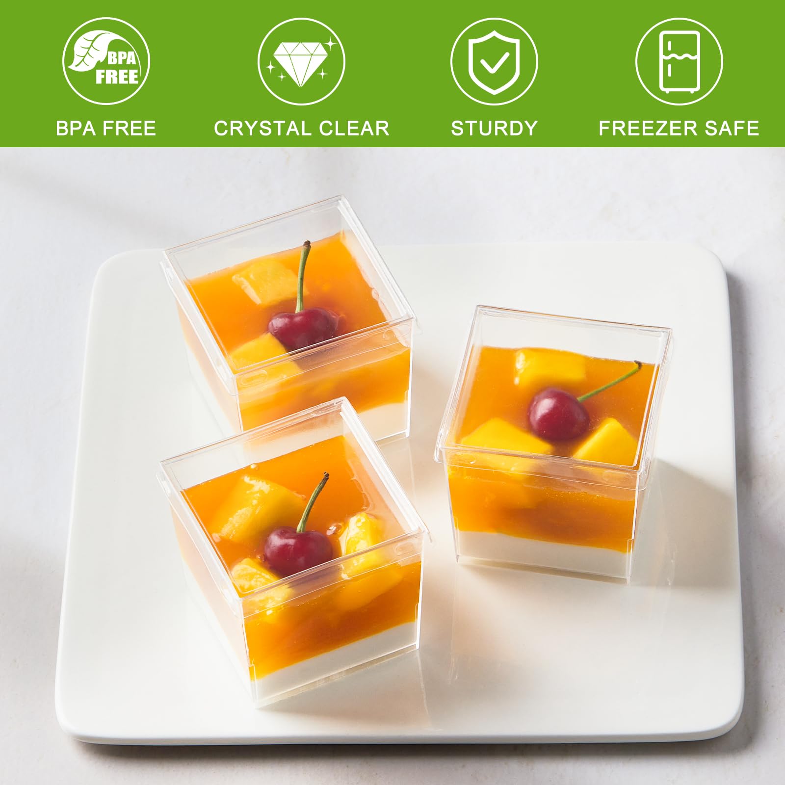 Juego de 50 copas Zezzxu postre 5oz con tapas y cucharas para banquetes.