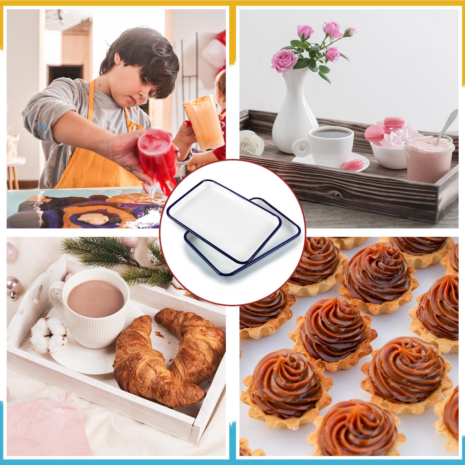 Zhehao bandeja para almacenamiento enamelada, perfecta para organización del hogar