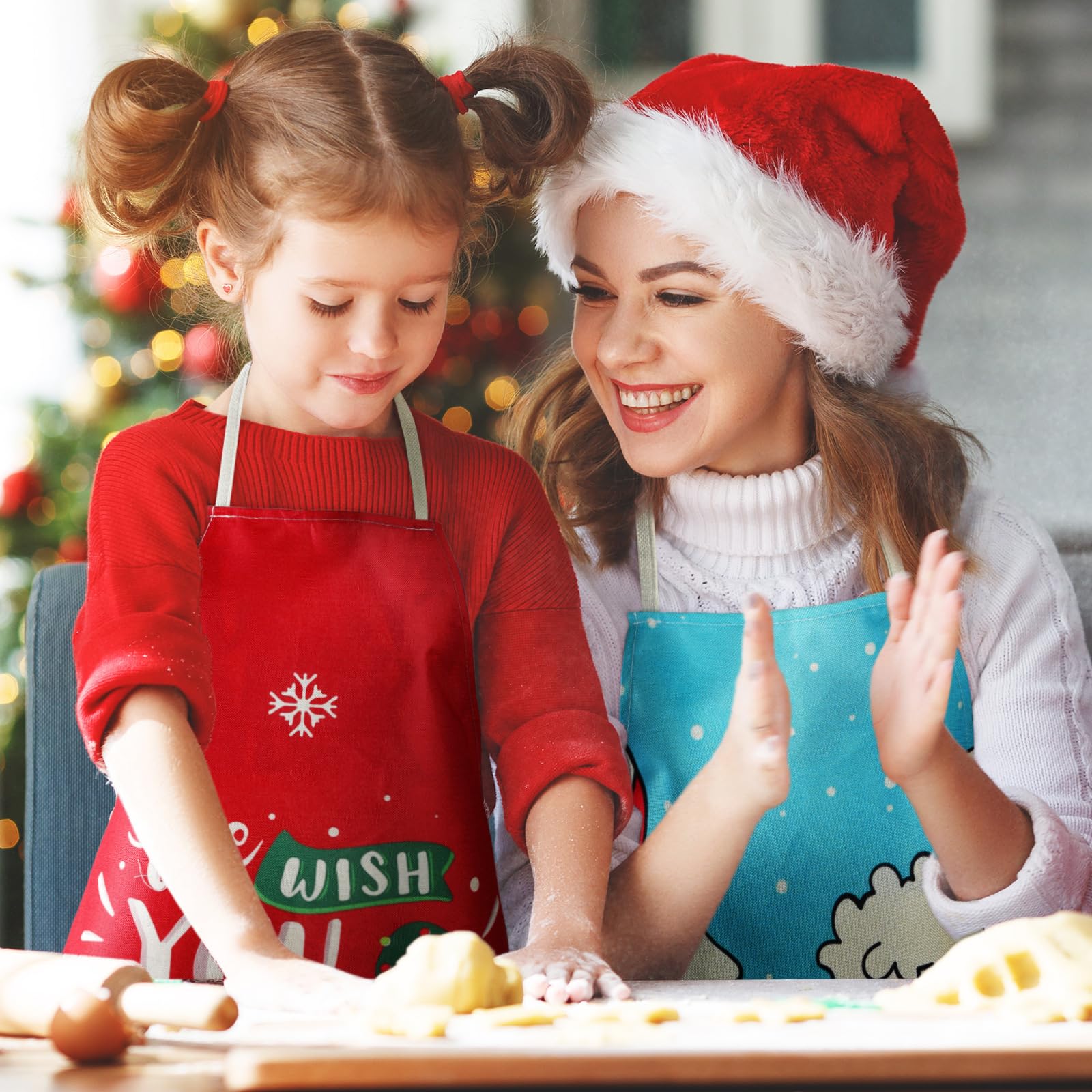 Delantal Zhehao con árbol navideño, añade alegría a la cocina de los niños.
