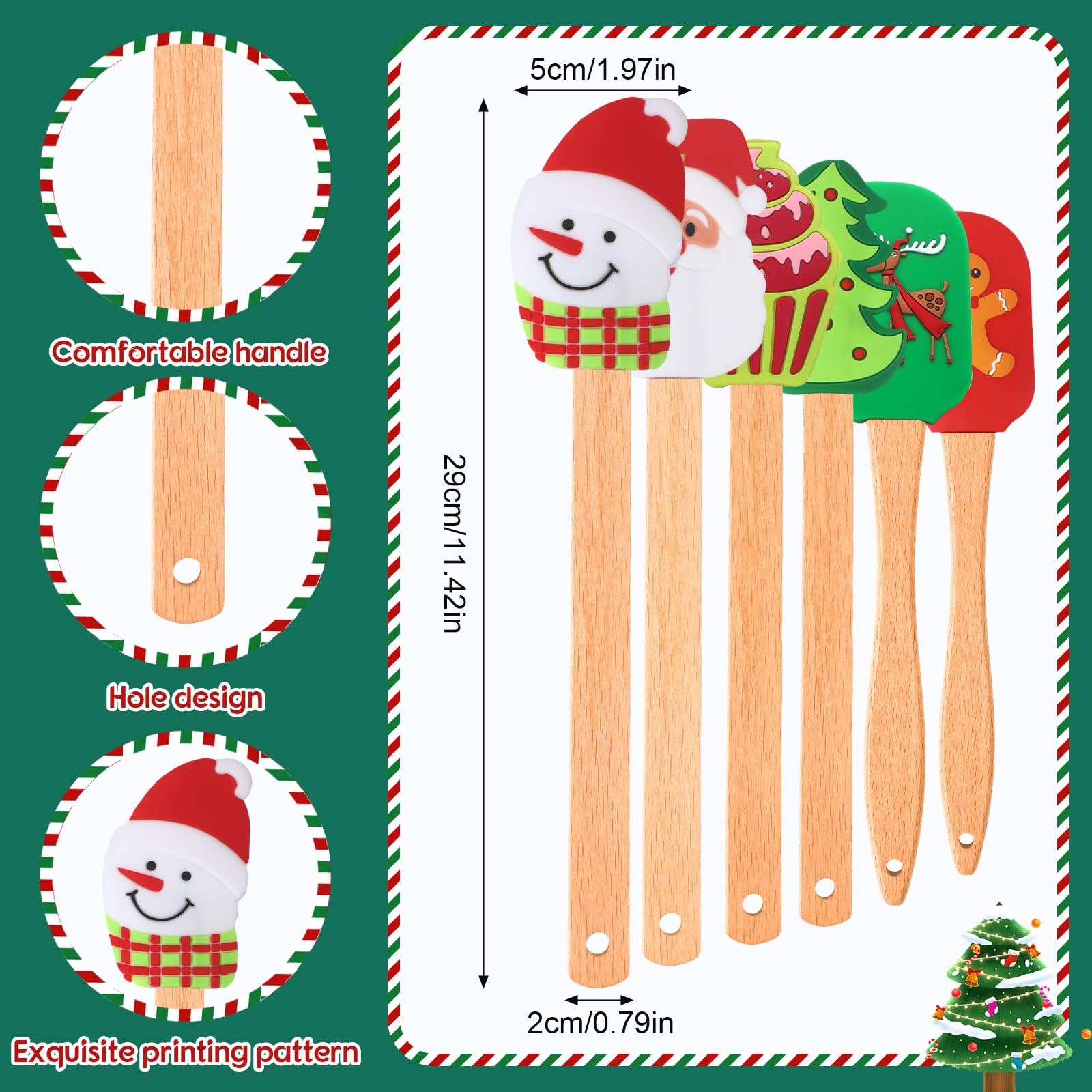 Zhehao espátulas silicona navidad colores, útiles para cocina diaria y repostería.