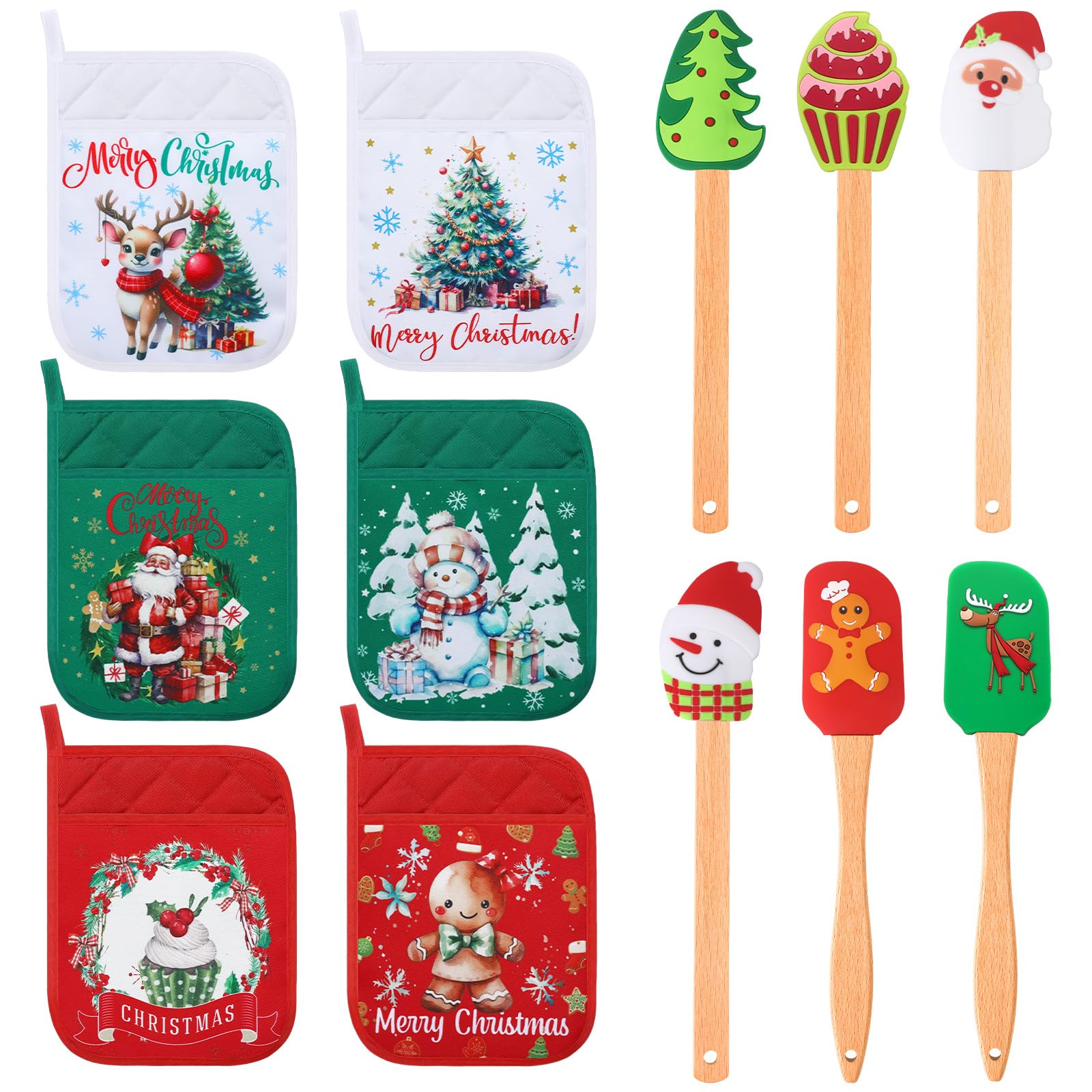 Zhehao espátulas de silicona navidad conjunto, duraderas para mezclar y voltear.