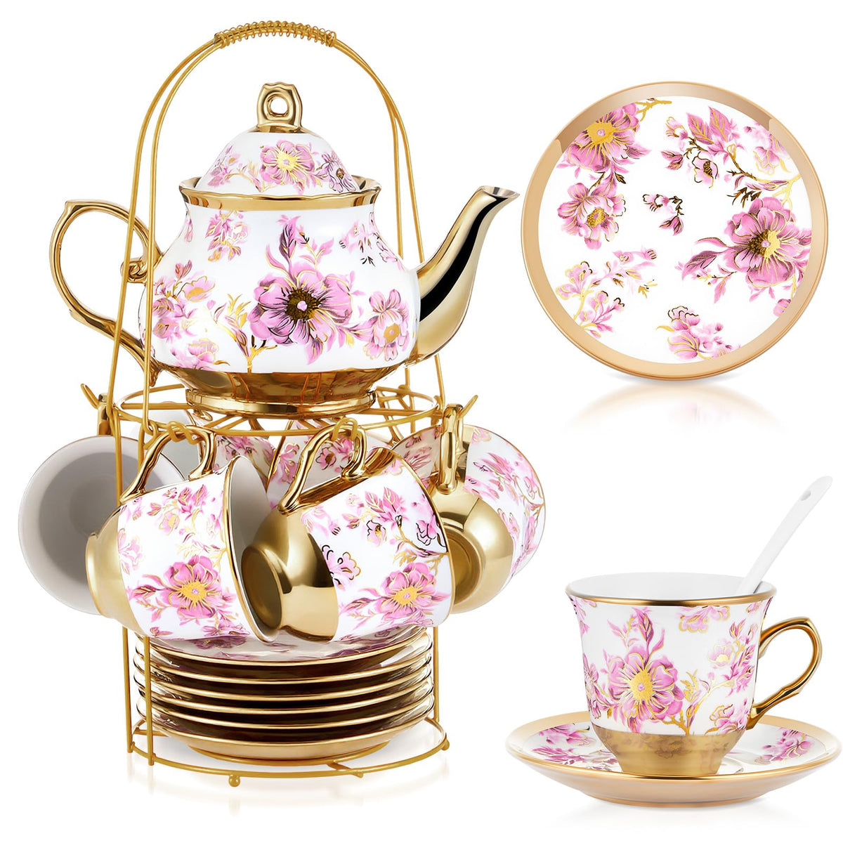 Set de té Zhehao de porcelana 20 piezas para reuniones elegantes.