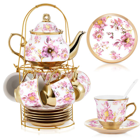Set de té Zhehao de porcelana 20 piezas para reuniones elegantes.