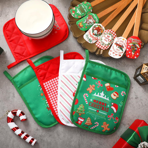 Detalles de patrones navideños Zhehao en espátulas para cocina festiva.